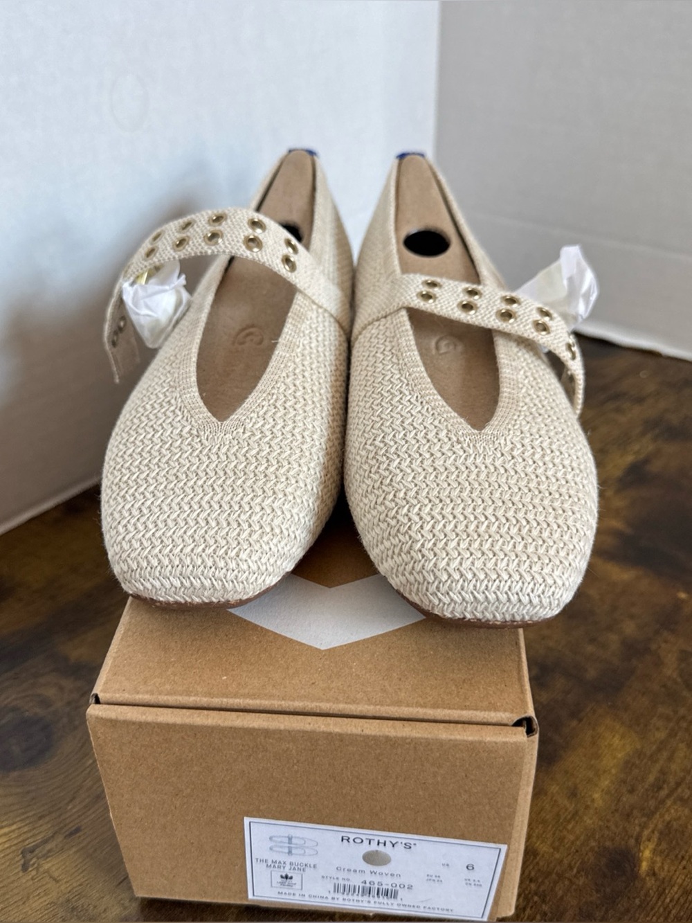 Rothy’s Women’s The Max Buckle Mary Jane Square Cream Woven Size 6 NEW